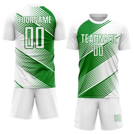 Custom Name Number Soccer Jersey - Personalized Sublimation Uniform in White and Green Grass Line Personalized White Grass