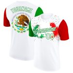 Personalized 3D Mexican Flag T-Shirt with Custom Name & Number - White Grass Green-Red Performance Tee Personalized White