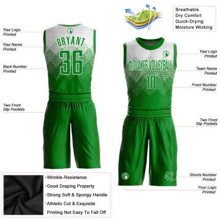Custom Name and Number Personalized Basketball Jersey Suit - White Grass Green Round Neck Sublimation Design Personalized