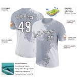 Custom Name and Number Performance T-Shirt - Personalized 3D Abstract Brush Stroke Design in White and Gray Personalized