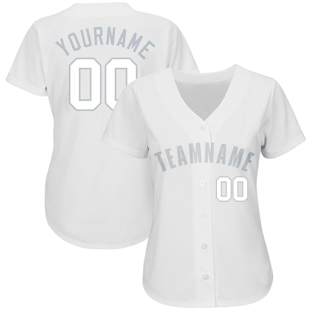Custom Name and Number Personalized Baseball Jersey - White and Gray Team Apparel Personalized White Gray Baseball Jersey