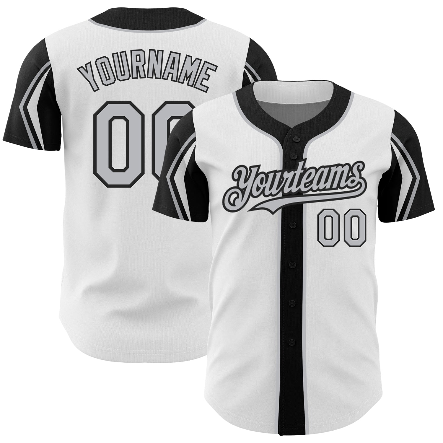 Custom Baseball Jersey with Personalized Name & Number - White Gray-Black 3 Color Arm Shapes Authentic Design Personalized