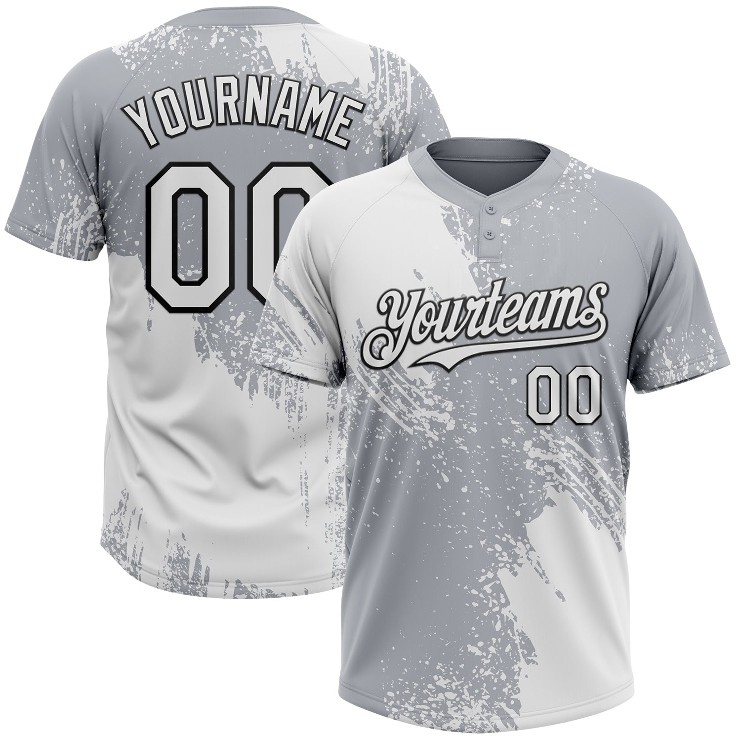 Custom Name and Number Unisex Softball Jersey - Personalized 3D Pattern White Gray-Black Brush Stroke Two-Button Design Personalized