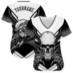 Custom 3D Skull Baseball Jersey - Personalized White Gray Black Team Name & Number Personalized White Gray-Black 3D Skull