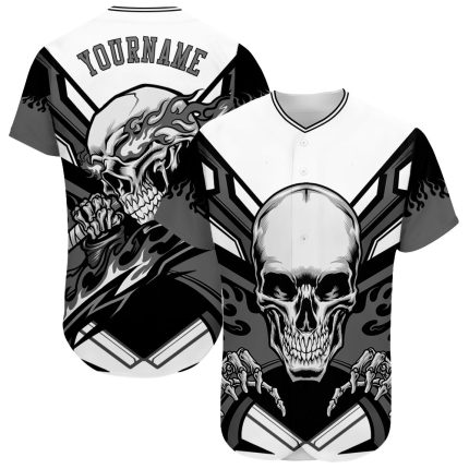 Custom 3D Skull Baseball Jersey - Personalized White Gray Black Team Name & Number Personalized White Gray-Black 3D Skull