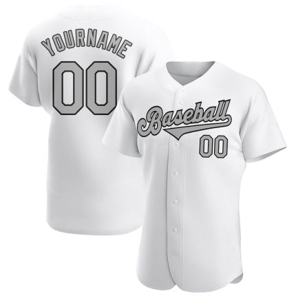 Custom Name Number Personalized Baseball Jersey - White Gray Black Authentic Team Jersey Personalized White Gray-Black Authentic