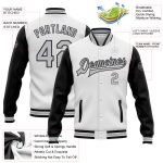 Customizable Varsity Letterman Bomber Jacket with Name and Number - Two-Tone White Gray-Black Full-Snap Design Personalized