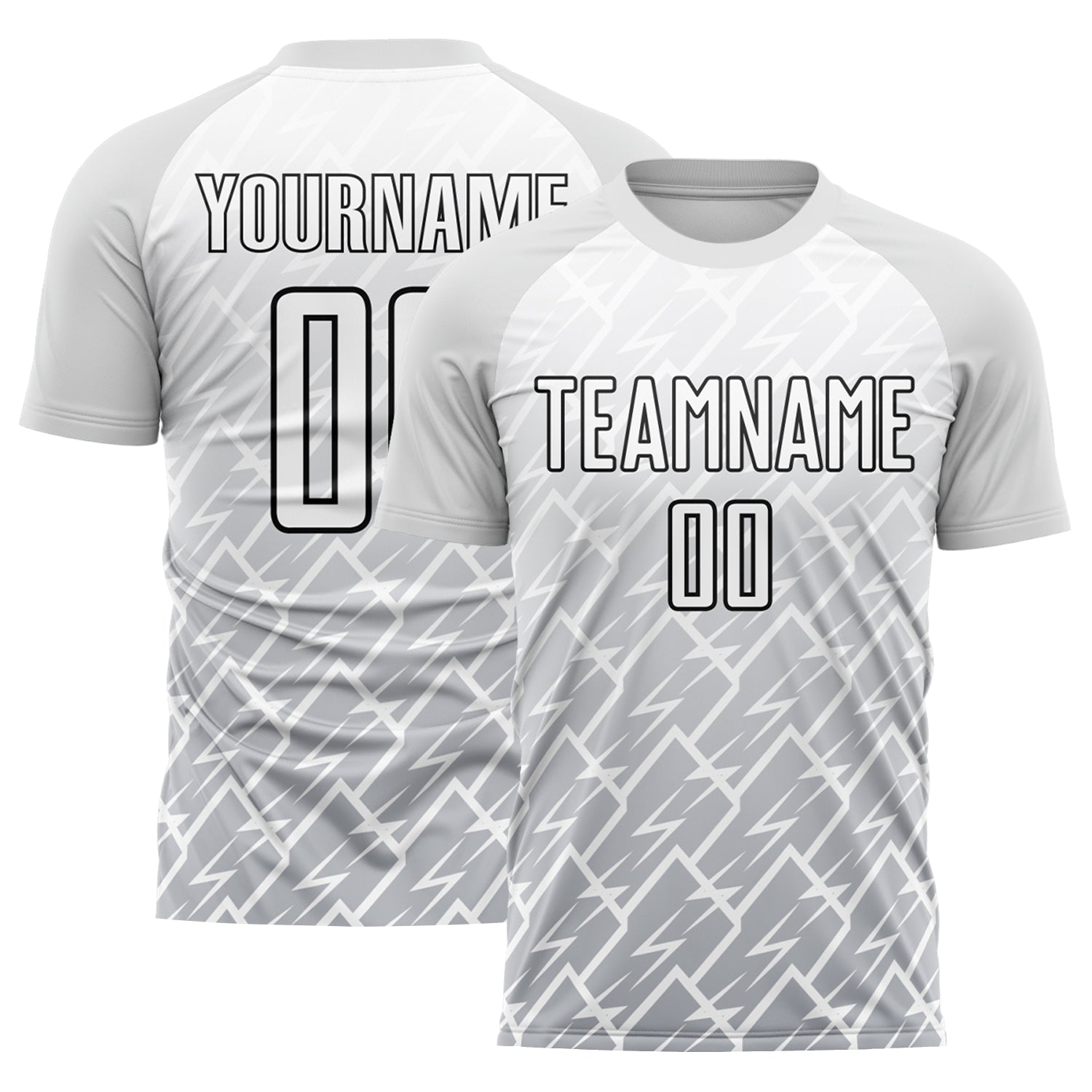Custom Name Number Soccer Jersey - Personalized White Gray Black Lightning Sublimation Uniform Personalized White Gray-Black