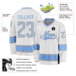 Custom Name Number Hockey Jersey Personalized White Gray Light Blue Personalized White Gray-Light Blue Hockey Jersey Team