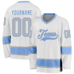 Custom Name Number Hockey Jersey Personalized White Gray Light Blue Personalized White Gray-Light Blue Hockey Jersey Team