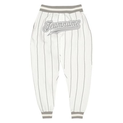 Custom Name and Number Sports Pants in White Gray Pinstripe Design - Personalized Team Apparel Personalized White Gray Pinstripe