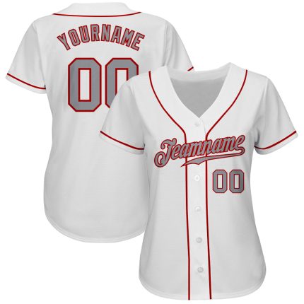 Custom Authentic Baseball Jersey - Personalized Team Name & Number in White, Gray, and Red Personalized White Gray-Red Authentic