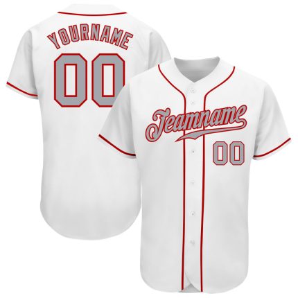 Custom Authentic Baseball Jersey - Personalized Team Name & Number in White, Gray, and Red Personalized White Gray-Red Authentic