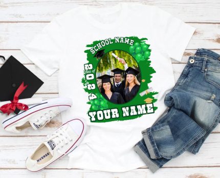 Custom Name Number 3D Graduation Performance T-Shirt - Personalized White Green Team Tee Personalized White Green 3D Graduation