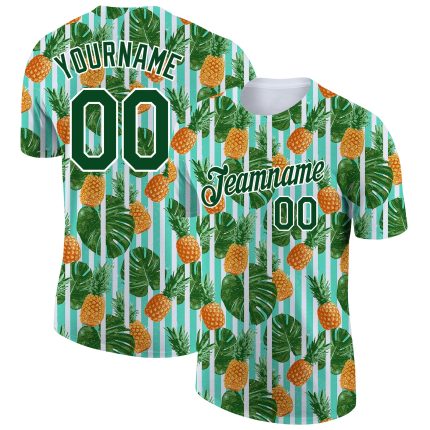 Custom Tropical Palm Leaves Pineapple Performance T-Shirt with Personalized Name & Number - White Green 3D Design Personalized