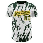 Custom Name and Number Personalized Baseball Jersey with White Green-Gold 3D Abstract Pattern Design Personalized White Green-Gold