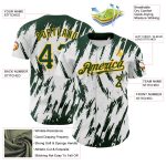 Custom Name and Number Personalized Baseball Jersey with White Green-Gold 3D Abstract Pattern Design Personalized White Green-Gold