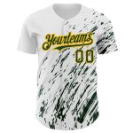 Custom Name and Number Baseball Jersey - Personalized White Green-Gold 3D Pattern Abstract Design Personalized White Green-Gold