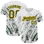 Custom Name and Number Baseball Jersey - Personalized White Green-Gold 3D Pattern Abstract Design Personalized White Green-Gold