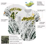 Custom Name and Number Baseball Jersey - Personalized White Green-Gold 3D Pattern Abstract Design Personalized White Green-Gold