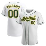 Custom Name and Number Authentic Baseball Jersey in White Green-Gold - Personalized Team Apparel Personalized White Green-Gold