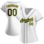 Custom Name and Number Authentic Baseball Jersey in White Green-Gold - Personalized Team Apparel Personalized White Green-Gold