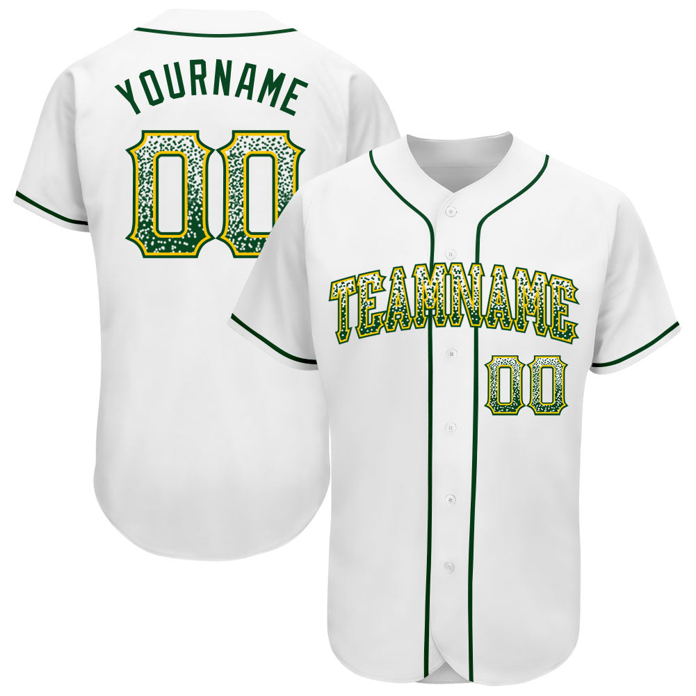 Custom Name Number Drift Fashion Baseball Jersey - Personalized White Green Gold Team Design Personalized White Green-Gold