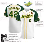 Custom Name and Number Personalized Baseball Jersey White Green Gold Raglan Sleeves Authentic Team Apparel Personalized White