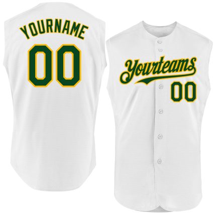 Personalized Green Gold Authentic Sleeveless Baseball Jersey for Men Personalized White Green-Gold Authentic Sleeveless Baseball