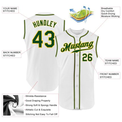 Custom Name and Number Personalized Green-Gold White Sleeveless Baseball Jersey - Authentic Team Apparel Personalized White