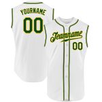 Custom Name and Number Personalized Green-Gold White Sleeveless Baseball Jersey - Authentic Team Apparel Personalized White