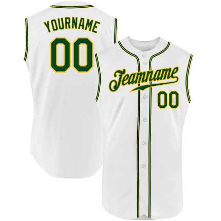 Custom Name and Number Personalized Green-Gold White Sleeveless Baseball Jersey - Authentic Team Apparel Personalized White