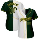 Custom Name Number Authentic Baseball Jersey White Green Gold Split Fashion Personalized White Green-Gold Authentic Split