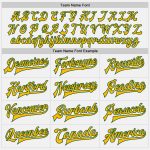 Personalized Two Tone Varsity Letterman Bomber Jacket White Green Gold Full-Snap Personalized White Green-Gold Bomber Full-Snap