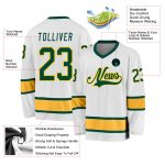 Custom Name and Number Personalized Green-Gold Hockey Jersey - White Team Jersey Personalized White Green-Gold Hockey Jersey