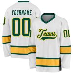 Custom Name and Number Personalized Green-Gold Hockey Jersey - White Team Jersey Personalized White Green-Gold Hockey Jersey