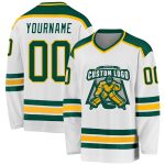 Personalized Green Gold Hockey Jersey - Custom White Team Uniform Personalized White Green-Gold Hockey Jersey
