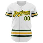 Custom Name and Number Personalized Authentic Baseball Jersey - White Green Gold Line Design Personalized White Green-Gold