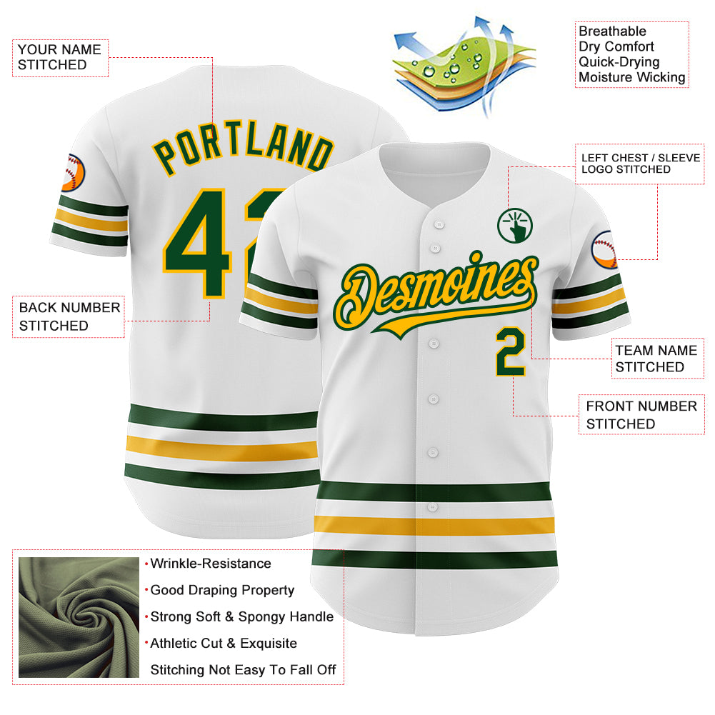 Personalized White Green-Gold Line Authentic Baseball Jersey Team Custom Name and Number Custom Name and Number Personalized Authentic Baseball Jersey - White Green Gold Line Design Personalized White Green-Gold - Image 3