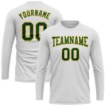 Custom Team Name Number Long Sleeve Performance T-Shirt White Green-Gold Personalized White Green-Gold Long Sleeve Performance