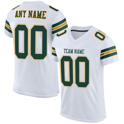 Custom Personalized Green and Gold Mesh Football Jersey with Name and Number - Authentic Team Apparel Personalized White