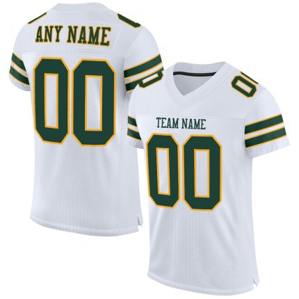 Personalized Green-Gold Authentic Football Jersey, White Mesh Design Personalized White Green-Gold Mesh Authentic Football