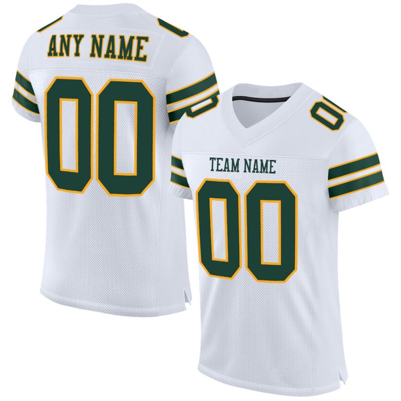 Personalized Green-Gold Authentic Football Jersey, White Mesh Design Personalized White Green-Gold Mesh Authentic Football