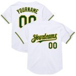 Personalized Green-Gold Mesh Authentic Baseball Jersey - White Throwback Style Personalized White Green-Gold Mesh Authentic