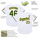Custom Personalized Baseball Jersey with Name and Number - White Green and Gold Mesh Throwback Design Personalized White
