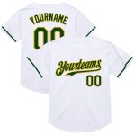 Custom Personalized Baseball Jersey with Name and Number - White Green and Gold Mesh Throwback Design Personalized White