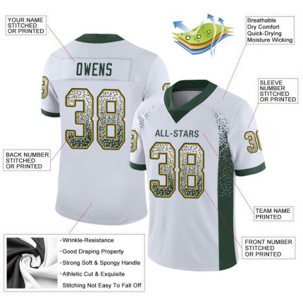 Custom Green and Gold Mesh Drift Football Jersey with Personalized Name and Number - Team Apparel Personalized White Green-Gold