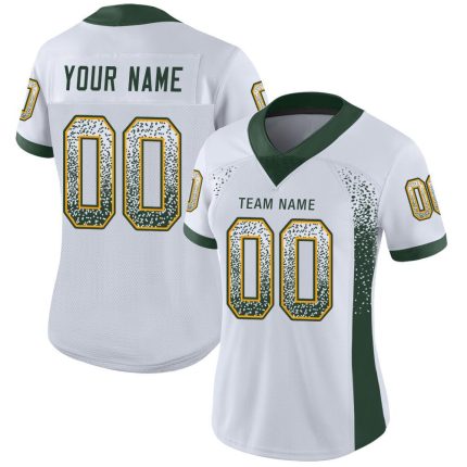 Custom Green and Gold Mesh Drift Football Jersey with Personalized Name and Number - Team Apparel Personalized White Green-Gold