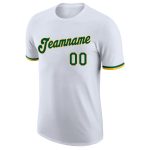 Custom Team Name Number Performance T-Shirt - Personalized White Green Gold Shirt Personalized White Green-Gold Performance