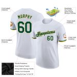 Custom Team Name Number Performance T-Shirt - Personalized White Green Gold Shirt Personalized White Green-Gold Performance